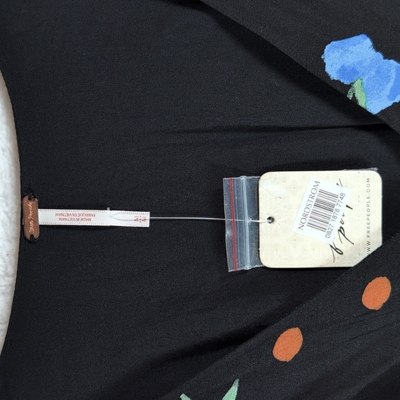 Free People Black Dress with Blue Floral and Orange Dot Accents - Picture 3 of 5